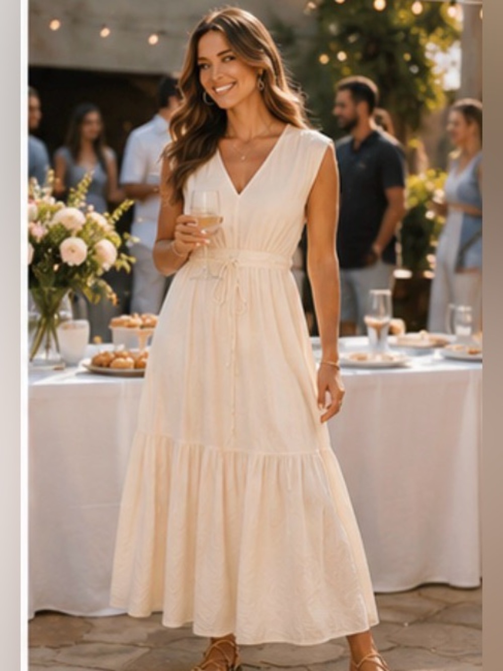 Xirena Rosalie Cream Maxi Dress Resort Wear Coastal Luxury Hamptons Chic  Size S